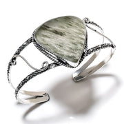 Bangle Natural Lodolite Quartz Gemstone 925 Sterling Silver Cuff Adjustable