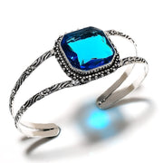 Bangle Natural London Blue Topaz Gemstone 925 Sterling Silver Cuff Adj.