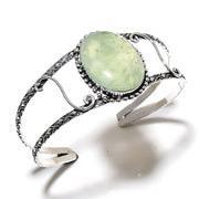 Bangle Natural Prehnite Gemstone 925 Sterling Silver Cuff Adjustable