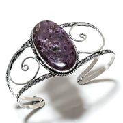 Bangle Natural Russian Charoite Gemstone 925 Sterling Silver Cuff Adj.