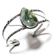 Bangle Natural Prehnite Gemstone 925 Sterling Silver Cuff Adjustable