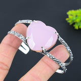 Bangle Natural Pink Chalcedony Gemstone 925 Sterling Silver Cuff Adjustable