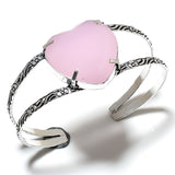 Bangle Natural Pink Chalcedony Gemstone 925 Sterling Silver Cuff Adjustable