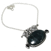 Necklace Natural Neon Blue Apatite, Onyx Gemstone 925 Sterling Silver