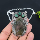 Necklace Natural Moss Agate, Onyx Gemstone 925 Sterling Silver Gift