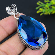 Natural London Blue Topaz Gemstone Pendant, Sterling Silver Pendant"