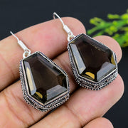 Earring Natural Olive Topaz Gemstone Handmade 925 Sterling Silver 1.77"