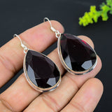 Earring Natural Mozambique Garnet Gemstone 925 Sterling Silver 2.05"