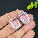 Earring Natural Pink Kunzite Gemstone Handmade 925 Sterling Silver 1.58"