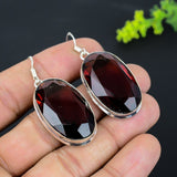 Earring Natural Mozambique Garnet Gemstone 925 Sterling Silver 2.05"