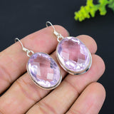 Earring Natural Pink Kunzite Gemstone Handmade 925 Sterling Silver 1.73"