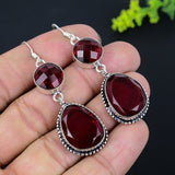 Earring Natural Mozambique Garnet Gemstone 925 Sterling Silver 2.40"