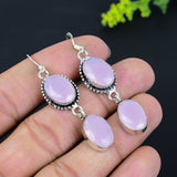 Earring Natural Pink Chalcedony Gemstone 925 Sterling Silver Gift 2.29"