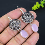 Earring Natural Pink Chalcedony Gemstone 925 Sterling Silver Gift 2.36"
