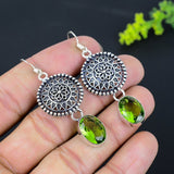 Earring Natural Peridot Gemstone Handmade 925 Sterling Silver Gift 2.25"