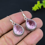 Earring Natural Pink Kunzite Gemstone Handmade 925 Sterling Silver 1.50"