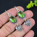 Earring Natural Peridot Gemstone Handmade 925 Sterling Silver Gift 2.05"