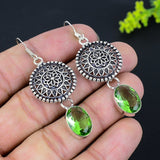 Earring Natural Peridot Gemstone Handmade 925 Sterling Silver Gift 2.36"