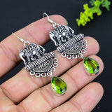 Earring Natural Peridot Gemstone Handmade 925 Sterling Silver Gift 2.56"