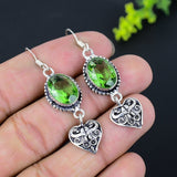 Earring Natural Peridot Gemstone Handmade 925 Sterling Silver Gift 2.29"