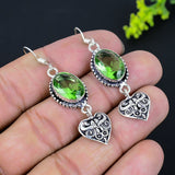 Earring Natural Peridot Gemstone Handmade 925 Sterling Silver Gift 2.17"