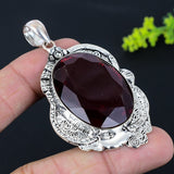 Natural Mozambique Garnet Gemstone Pendant, Sterling Silver Pendant"