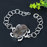 Bracelet Natural Larvikite Stone Gemstone 925 Sterling Silver 7-8"