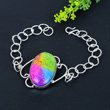 Bracelet Natural Rainbow Solar Quartz Handmade 925 Sterling Silver 7-8"