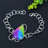 Bracelet Natural Rainbow Solar Quartz Handmade 925 Sterling Silver 7-8"