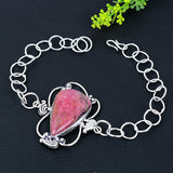 Bracelet Natural Rhodonite Gemstone Handmade 925 Sterling Silver 7-8"