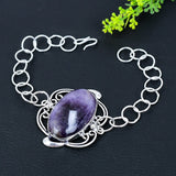 Bracelet Natural Sage Amethyst Gemstone Handmade 925 Sterling Silver 7-8"