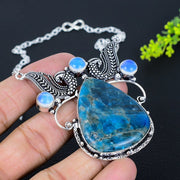 Necklace Natural Neon Blue Apatite, Opal Gemstone 925 Sterling Silver