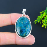 Natural Neon Blue Apatite Gemstone Pendant, Handmade Sterling Silver Pendant"