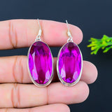 Earring Natural Pink Amethyst Gemstone Handmade 925 Sterling Silver 2.09"