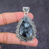 Natural Larvikite Gemstone, Handmade Sterling Silver Pendant"