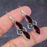 Earring Natural Mozambique Garnet Gemstone 925 Sterling Silver Gift 2.01"