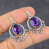 Natural Pink Amethyst Gemstone Silver Earring