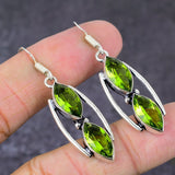 Earring Natural Peridot Gemstone Handmade 925 Sterling Silver Jewelry 2.05"