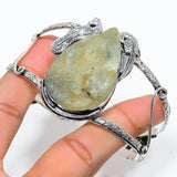 Bangle Natural Prehnite Gemstone 925 Sterling Silver Cuff Adjustable