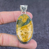 Natural Ocean Jasper Gemstone Pendant, Handmade Sterling Silver Pendant"