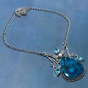 Necklace Natural Neon Blue Apatite, Topaz Gemstone 925 Sterling Silver