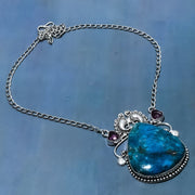 Necklace Natural Neon Blue Apatite,Amethyst Stone 925 Sterling Silver