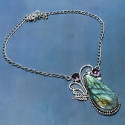 Necklace Natural Labradorite, Amethyst Gemstone 925 Sterling Silver