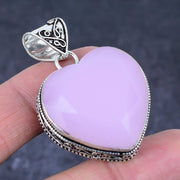 Pink Chalcedony Gemstone Pendant, Heart Shape Pendant, Sterling Silver Pendant"